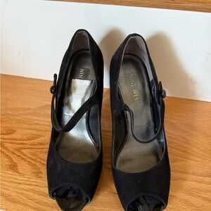 Nine West Black Peep Toe Mary Jane Heels